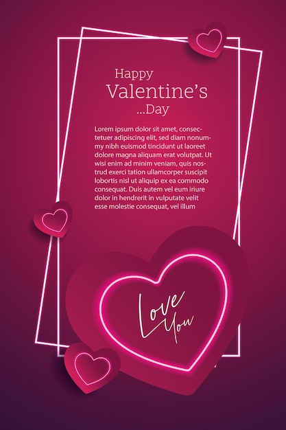 Happy Valentine's Day neon background dark light background vector illustration