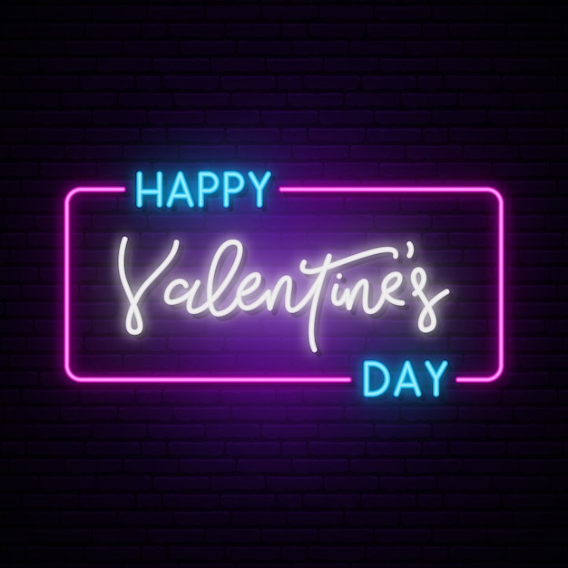 Happy valentine's day neon horizontale banner.