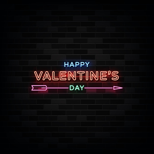 Happy Valentine's Day Neon Signs Vector. Design Template Neon Style