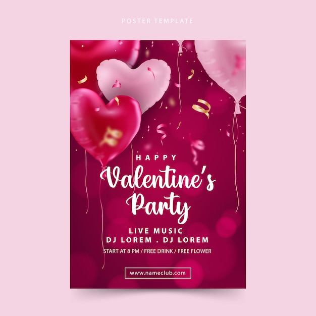 Happy Valentine's day party poster with bokeh background