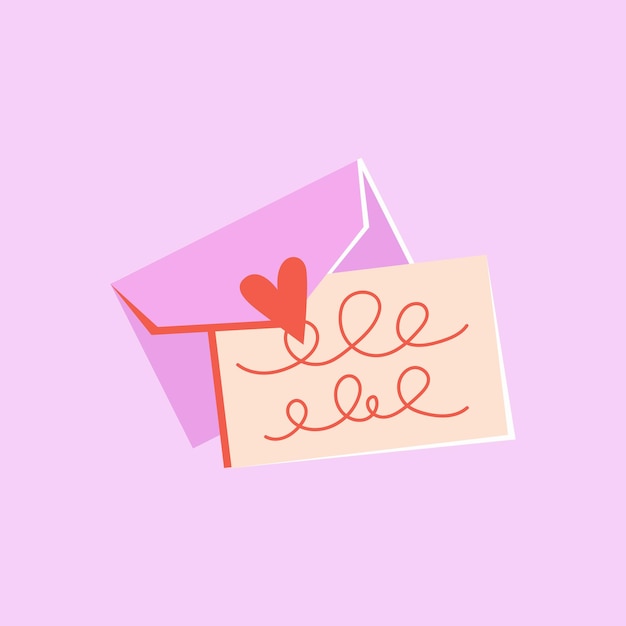 Vector happy valentine's day pink mail with red heart. open envelope with a love letter inside. messages