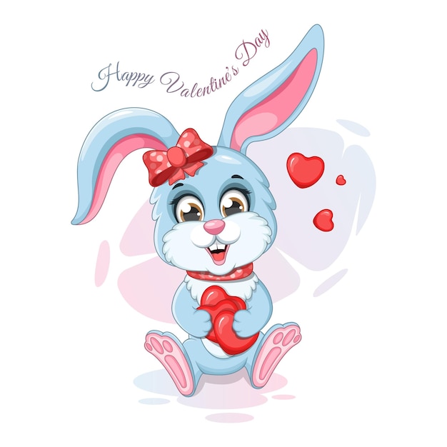 Happy Valentine's Day postcard with romantic bunny