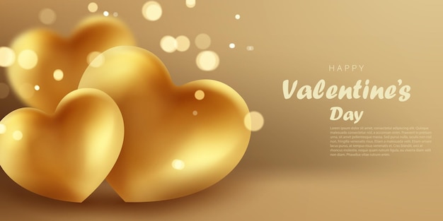 С днем святого валентина плакат или дизайн ваучера с золотыми шарами на красивой фоновой векторной иллюстрации