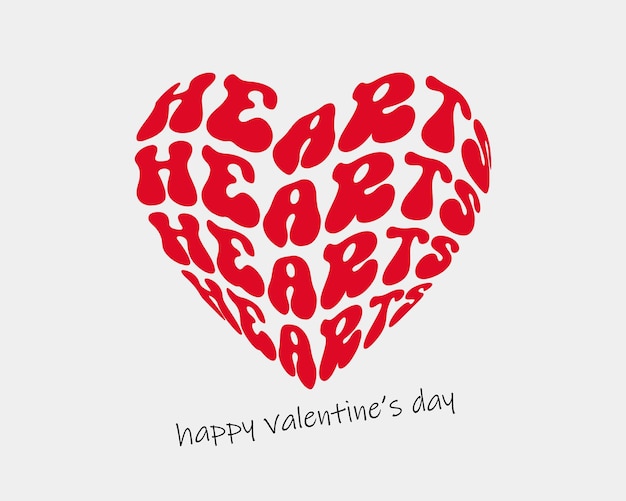 Happy valentine's day rode illustratie retro 3d typografische hartsymbool kunst op witte achtergrond