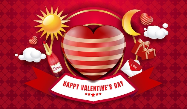 Buon san valentino romantico modello di biglietto di auguri con sole luna e nuvola illustrazioni vettoriali cuore segno astratto desig