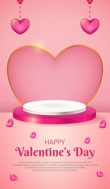 Happy valentine's day sale 3d product display pink podium with realistic hearth or love