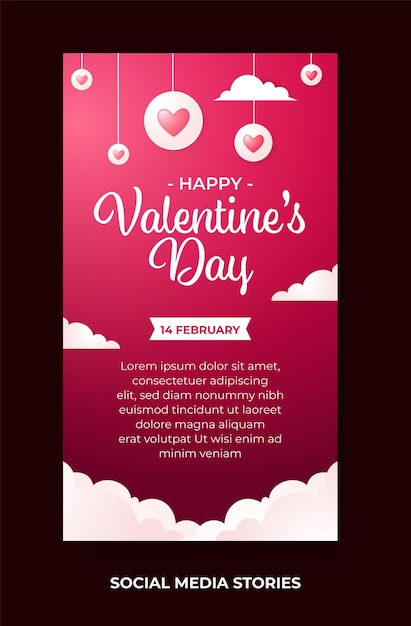 Happy valentine's day social media stories template with beautiful ornament of love