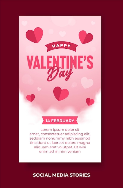 Vector happy valentine's day social media stories template with beautiful ornament of love