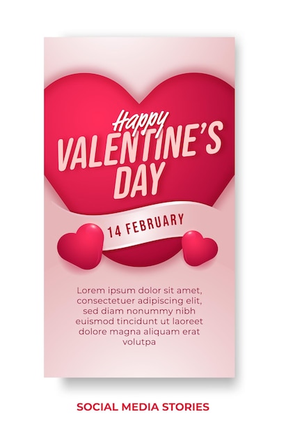 Vector happy valentine's day social media verhalen sjabloon met mooi ornament van liefde