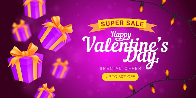 Happy valentine's day speciale aanbieding horizontale flyer-sjabloon of super verkoop banner reclame.