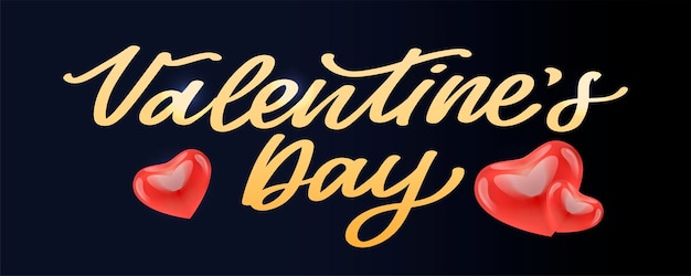 Happy Valentine's day tekst, hand belettering typografie poster op rode achtergrond met kleurovergang. Vector illustratie. Romantische offerte briefkaart, kaart, uitnodiging, sjabloon voor spandoek.