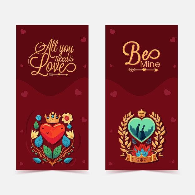 Happy valentine's day template of standee banner met love quotes in twee opties all you need is love be mine message text