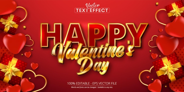 Happy valentine's day text, editable text effect on red background