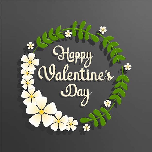 Happy valentine's day text with circle green floral frame