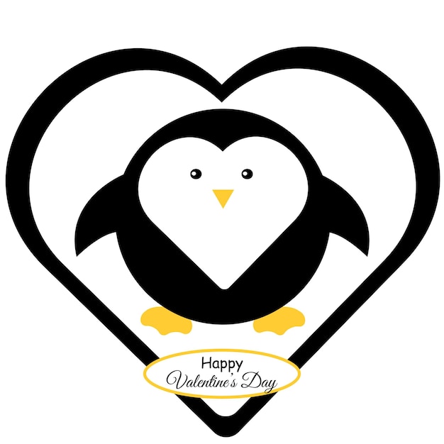 Happy Valentine's Day.Valentine's Day card in the shape of a heart with a cute penguin.Vector.