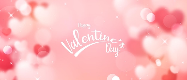 Happy Valentine's Day Vector achtergrondontwerp met vage harten met mooie bokeh lichten.