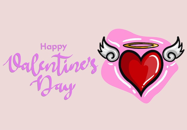 Happy Valentine's Day Vector Design. Valentine's Day Vector With Red Heart and angle wings.