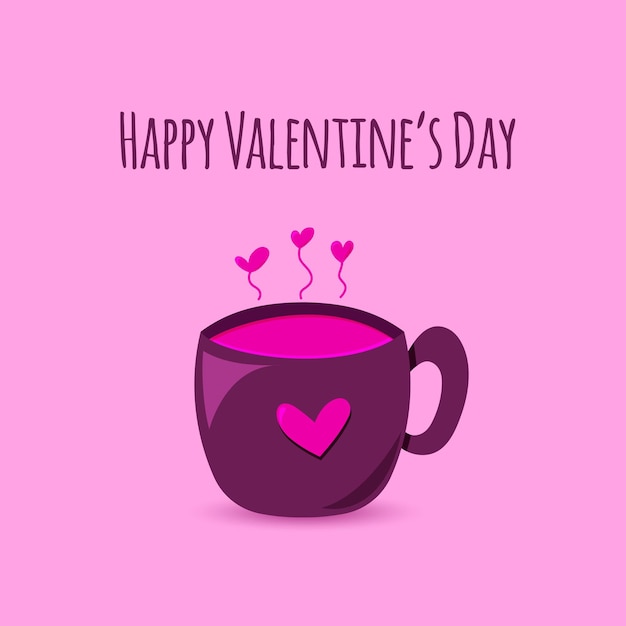 Happy Valentine's day vector greeting card with hand drawn cup and hearts