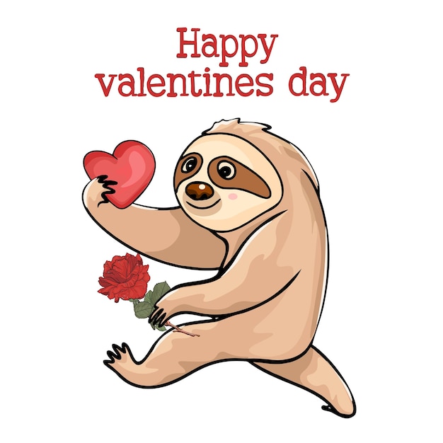 Happy Valentine's Day Vector illustration of a cute exotic sloth for print logo icon blank for