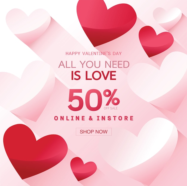 Vector happy valentine's day verkoop achtergrond, banner, poster of flyer