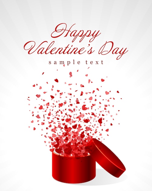 Happy valentine's day wenskaart ontwerp en geschenkdoos met harten confetti