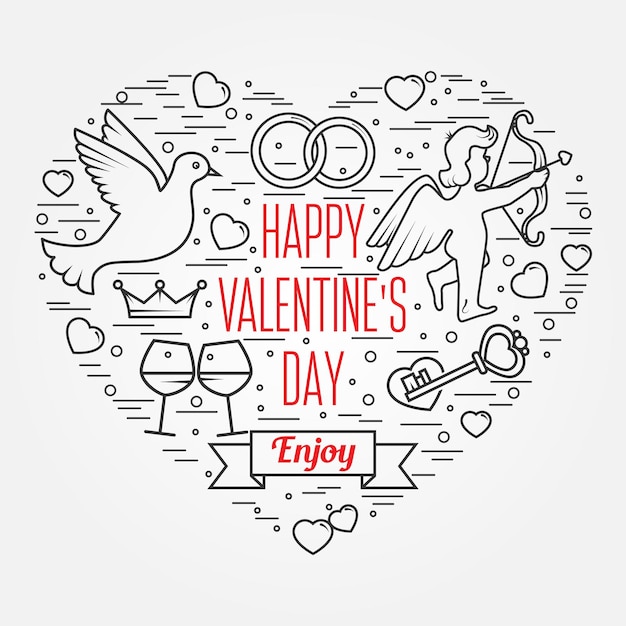 Happy Valentine's Day wenskaarten etiketten badges symbolen illustraties tattoo