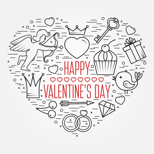 Happy Valentine's Day wenskaarten etiketten badges symbolen illustraties