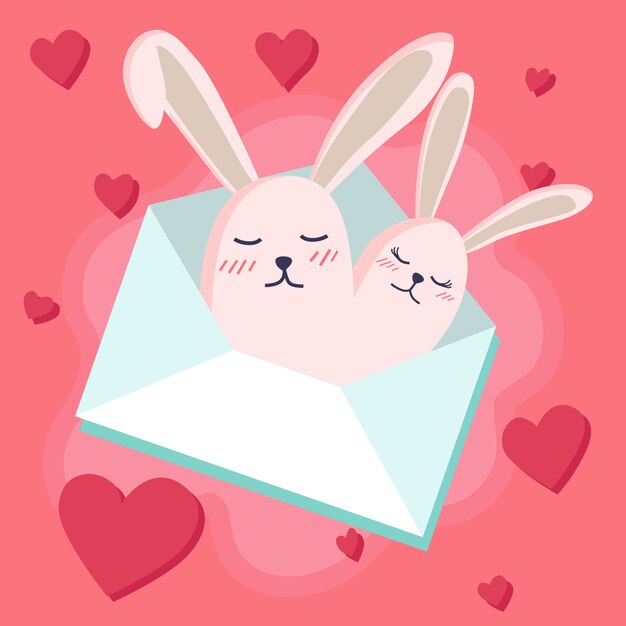 Vector happy valentine's day with bunny in love