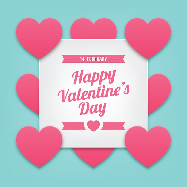 Happy valentine's day with paper cut heart shaped on blue background