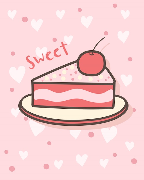 Vector happy valentine's day with piece of cake