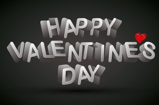 Vector happy valentine's day zin gemaakt met 3d-letters en rood hart op donkere achtergrond, vector.