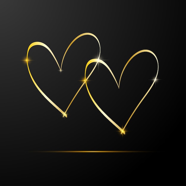 Happy Valentine's day zwarte vector wenskaart met gouden tekst op zwarte achtergrond