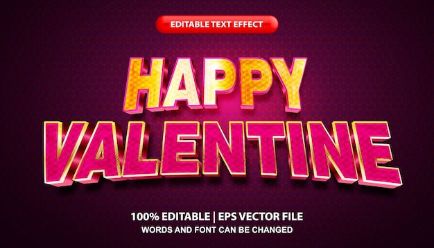 Happy valentine text, editable 3d text effect, shiny effect valentines day font style