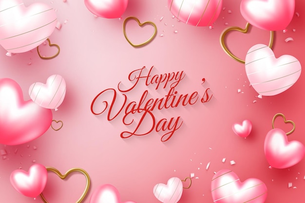 Happy valentine39s dag Roze achtergrond met ballonnen vector 3d illustratie