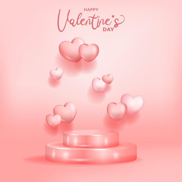 Happy valentine39s day product display stage podium with 3d cute love hearth shape