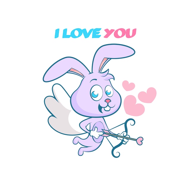 Happy valentines, Cute hand drawn Rabbit with bow and arrow