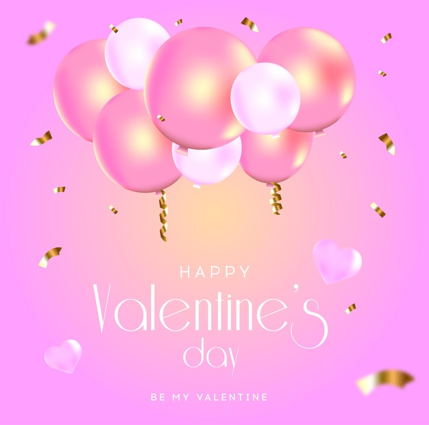 Happy valentines day. 14 February. White and pink realistic balloons