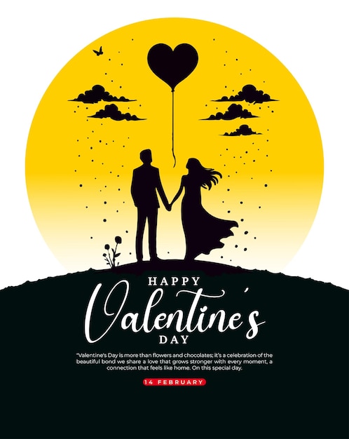 Happy Valentines Day on 14th February with a romantic love social media post template banner