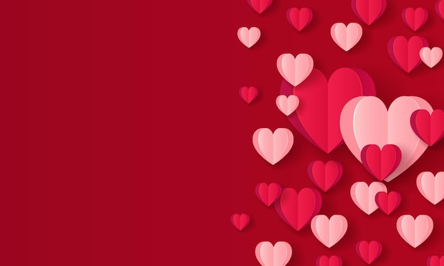 Vector happy valentines day background design with big heart made of red and pink origami hearts