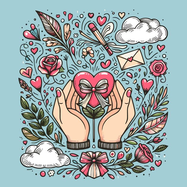 Happy Valentines day background hand drawn vector illustration