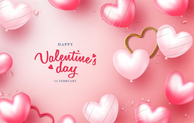 Happy valentines day background with 3D love balloons