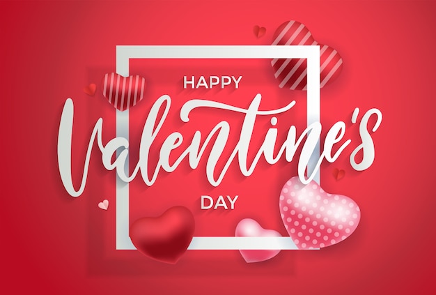 Happy valentines day background with balloons 3d heart