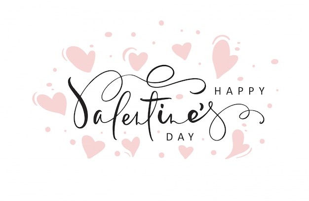 Happy valentines day background with handwritten text and hearts