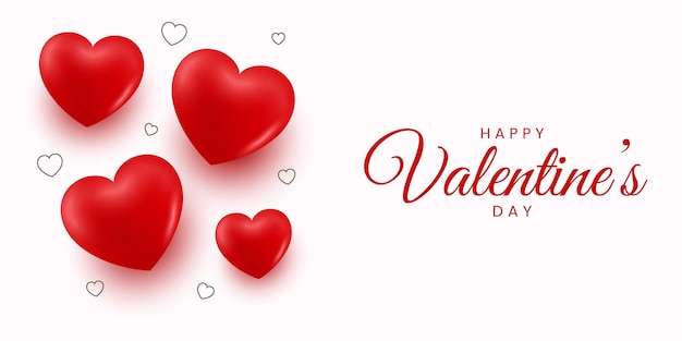 Happy Valentines day background with realistic 3D love heart. Romantic background design.