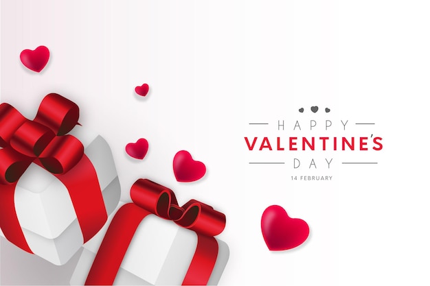 Happy Valentines Day Background with Realistic Gift and Hearts