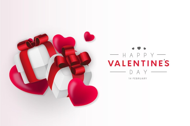 Happy valentines day background with realistic gifts and hearts