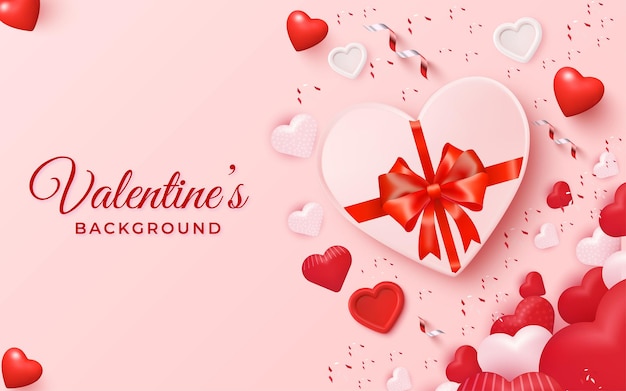 Happy valentines day background with realistic hearth or love shape