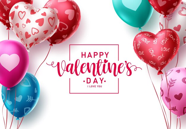 Happy valentines day balloon vector template design Valentine balloons with greeting text