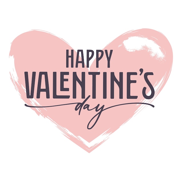 Happy Valentines Day banner Cute and elegant text over a hand drawn brushed heart