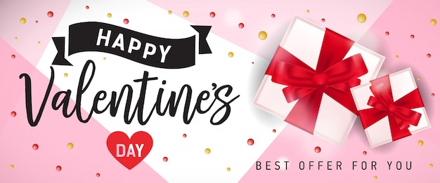 happy valentines day banner with gifts
